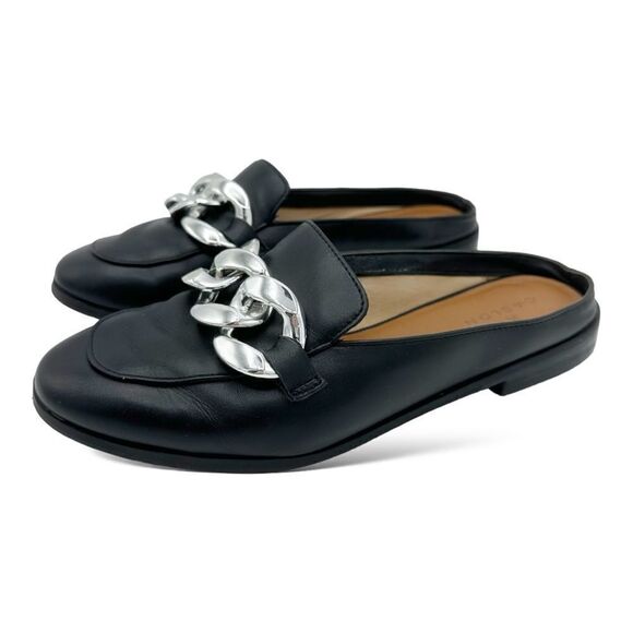 Caslon Women Shoes Mules Slide Black Leather Metal Chain Link Design Size‎ 5 - Picture 1 of 12